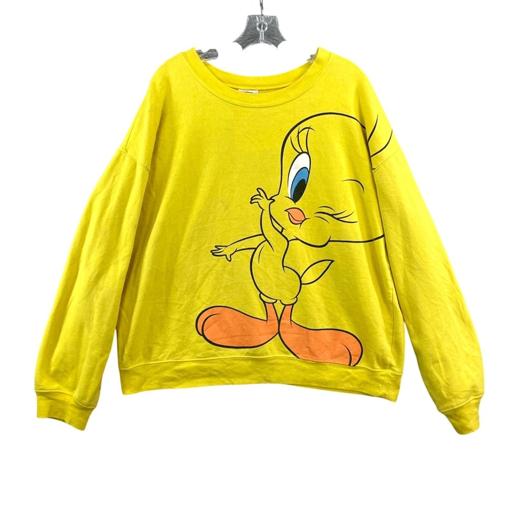 Looney Tunes Sweatshirt Womens XXL 19 Yellow Tweety Bird Graphic Cozy Warm Boxy
